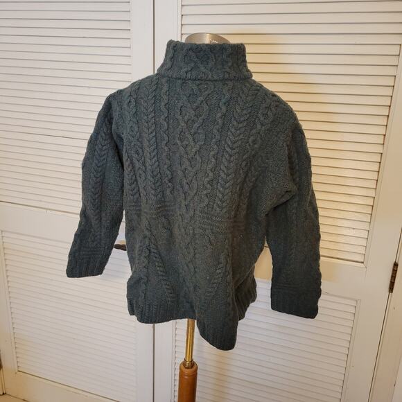 Classic Irish Cable Knit Zip Up Sweater Carraigdonn Merino Wool XL Unisex Warmt - Picture 4 of 8